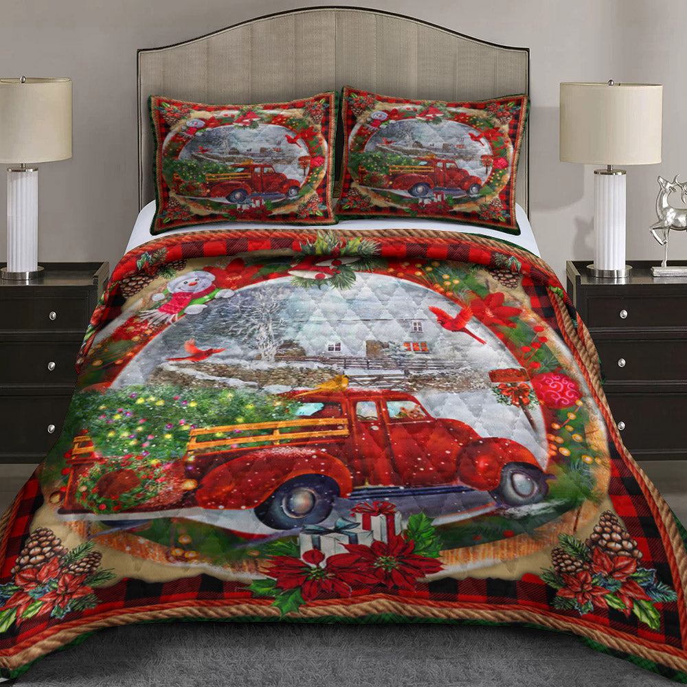 Red Truck Christmas Quilt Bedding Set HN210904T