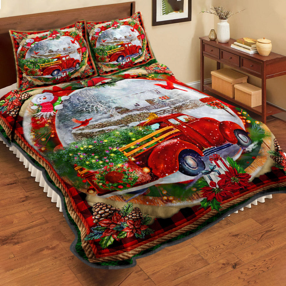 Red Truck Christmas Quilt Bedding Set HN210904T