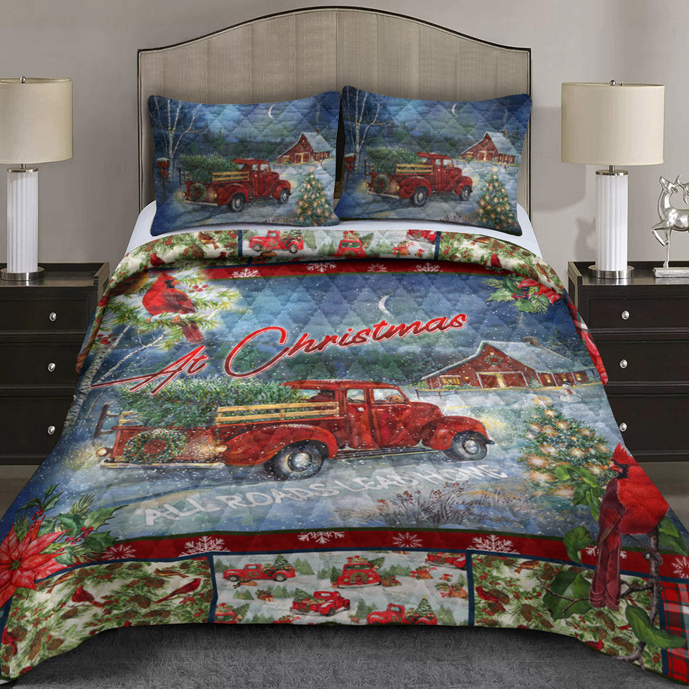 Red Truck Christmas Quilt Bedding Set HT180903