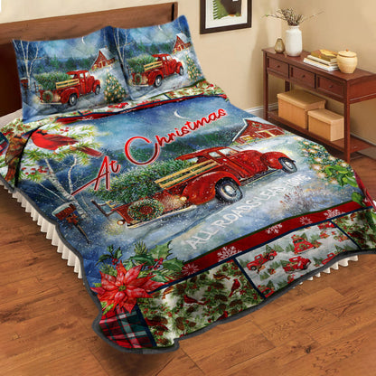 Red Truck Christmas Quilt Bedding Set HT180903