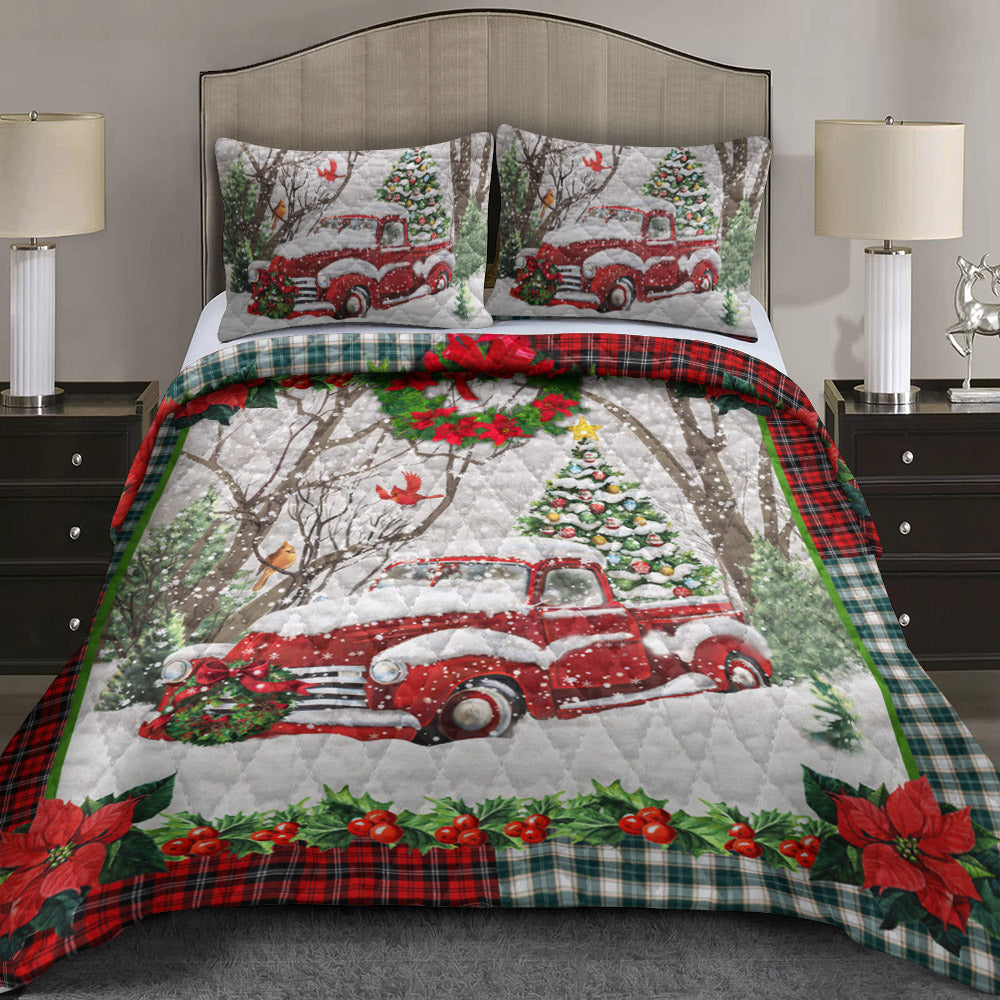 Red Truck Christmas Quilt Bedding Set HT240913