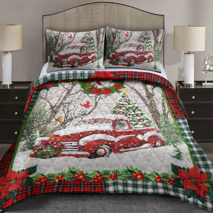 Red Truck Christmas Quilt Bedding Set HT240913