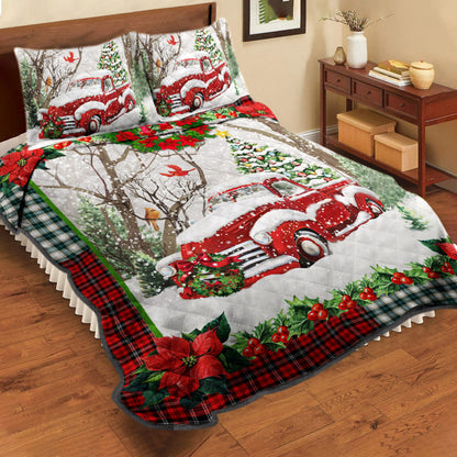 Red Truck Christmas Quilt Bedding Set HT240913