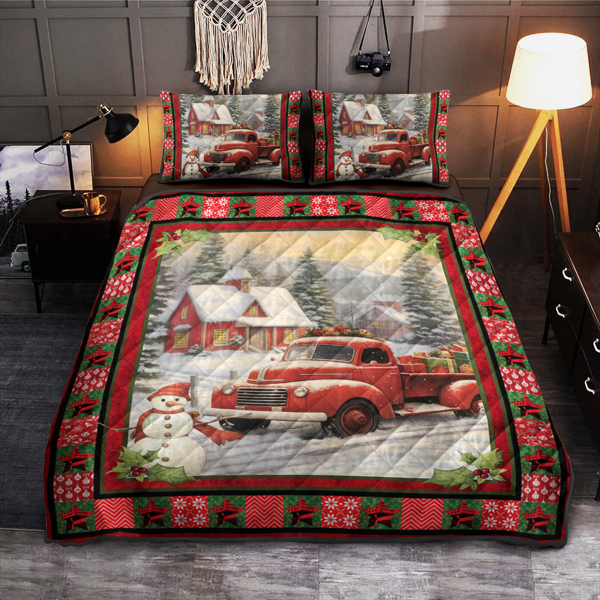 Red Truck Christmas Quilt Bed Sheet TL140917