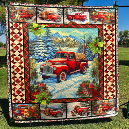 Red Truck Christmas Art Quilt HN211004T