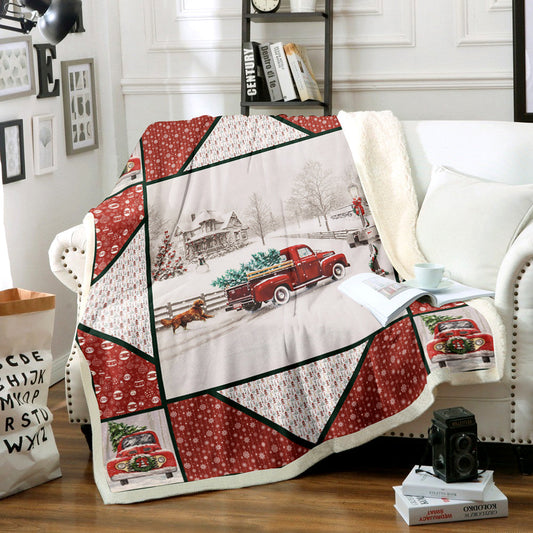 Red Truck Snow Sherpa Fleece Blanket TM021113