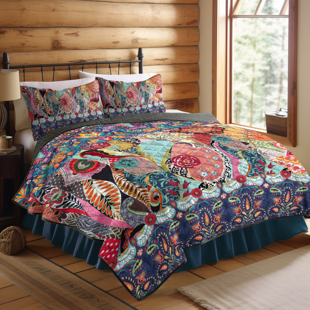Red Turquoise Floral Jules CLA0111366B Quilt Bed Sheet