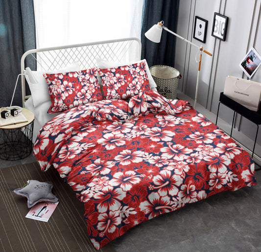 Red Hibiscus Pattern Print Design CLA19101443B Bedding Sets
