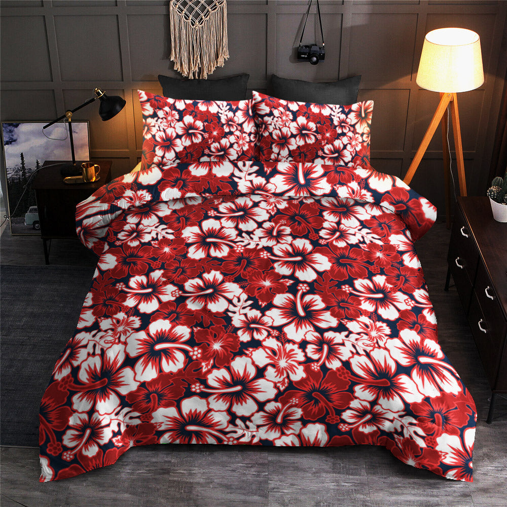 Red Hibiscus Pattern Print Design CLA19101443B Bedding Sets