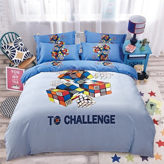 Red Orange Blue And White Rubik Cube Print Modern Chic Preppy Style Funky Game CLA1210386B Bedding Sets