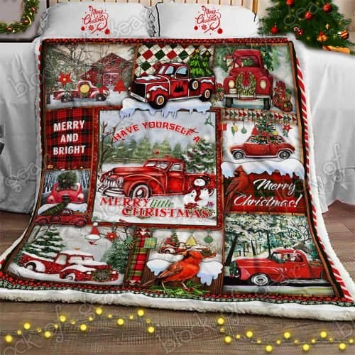 Red Truck Christmas CL22100074MDF Sherpa Fleece Blanket