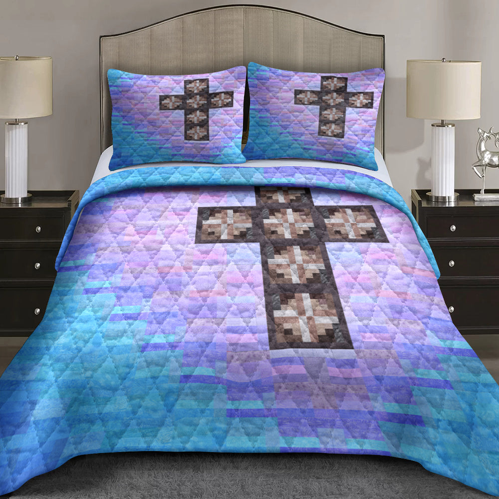 Christian Cross Risen Quilt Bedding Set MT060603AQBS