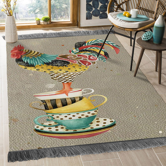 Rooster And Tea Cups HN0710171O Decorative Floor-cloth
