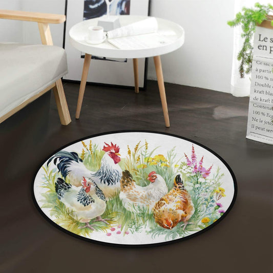 Rooster Floral CLM2809076R Round Area Rug