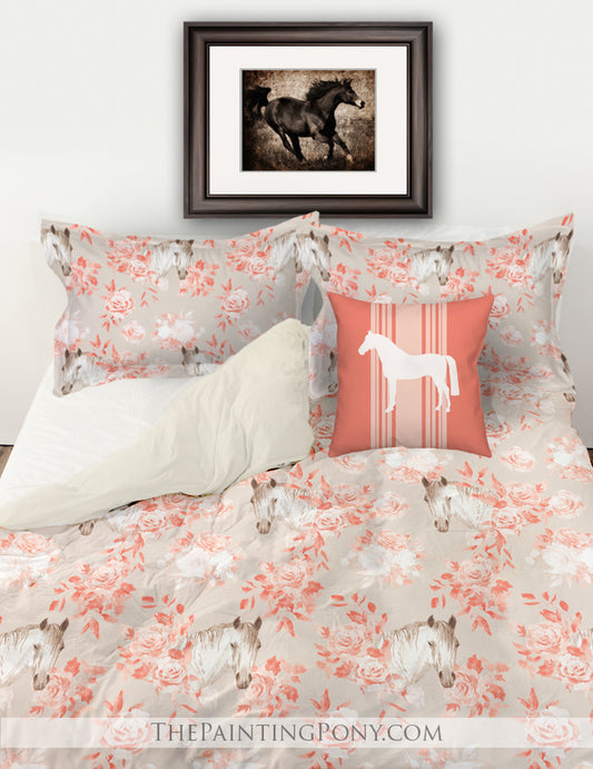 Rose Bouquets And Horses Equestrian CLM1810133B Bedding Sets