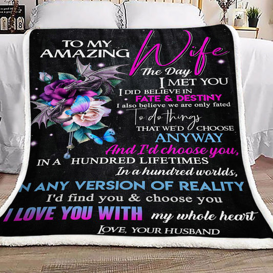 Roses Dragon To My Amazing Wife CL16110541MDF Sherpa Fleece Blanket