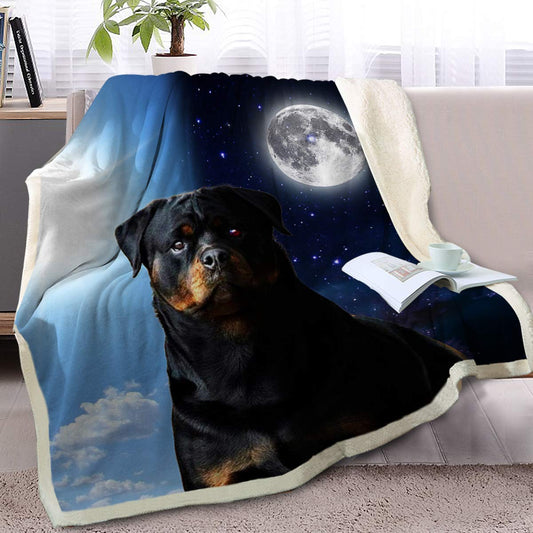 Rottweiler And Moon CLA1010158F Sherpa Fleece Blanket