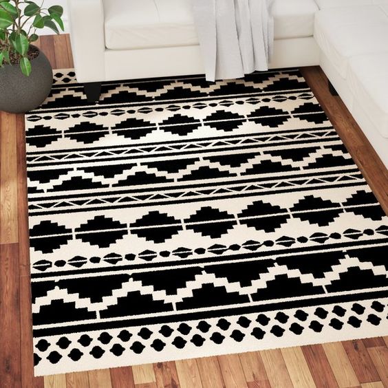 Rudnick Handwoven Flatweave Wool Black Grey CLA1110264R Rug