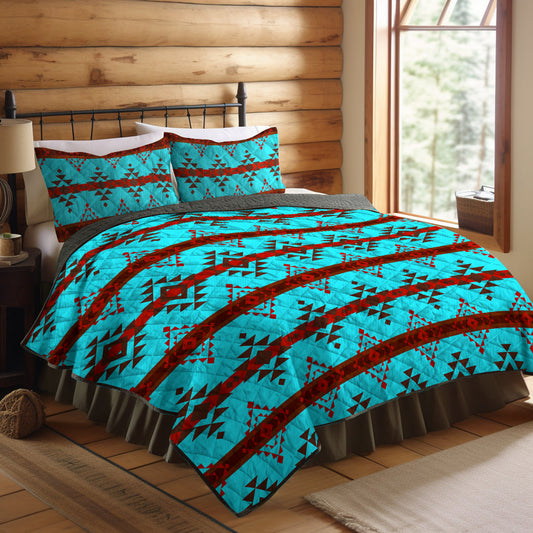 Rustic Southwestern Aqua Aztec CLM2110435B Quilt Bedding Set