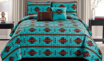 Rustic Southwestern Turquoise Aztec CLM211044 Quilt Bedding Set