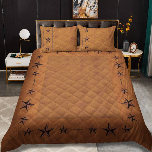 Rustic Camel Brown Texas Star Western Star CLM2110431B Quilt Bedding Set