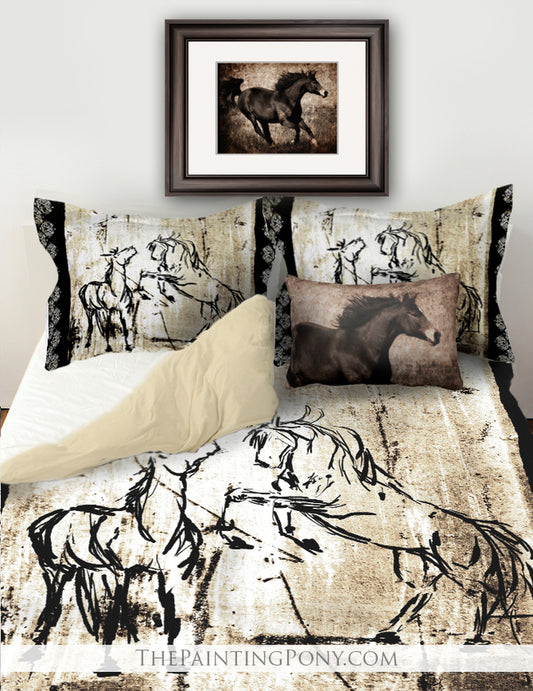 Rustic Rearing Horses Equestrian CLM1810135B Bedding Sets