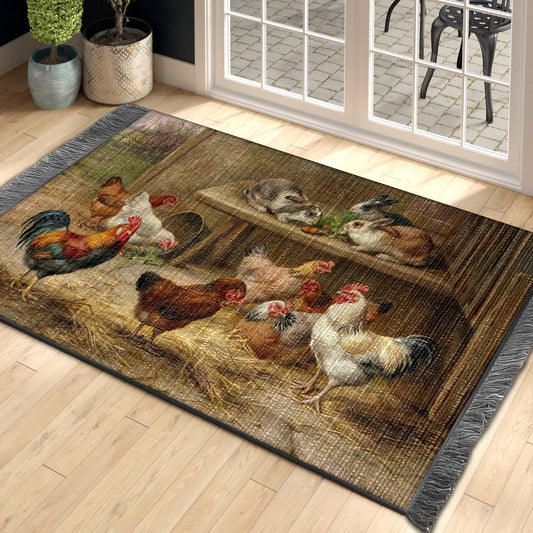 Rustic Rooster And Rabbit AA0910103F Decorative Floor-cloth