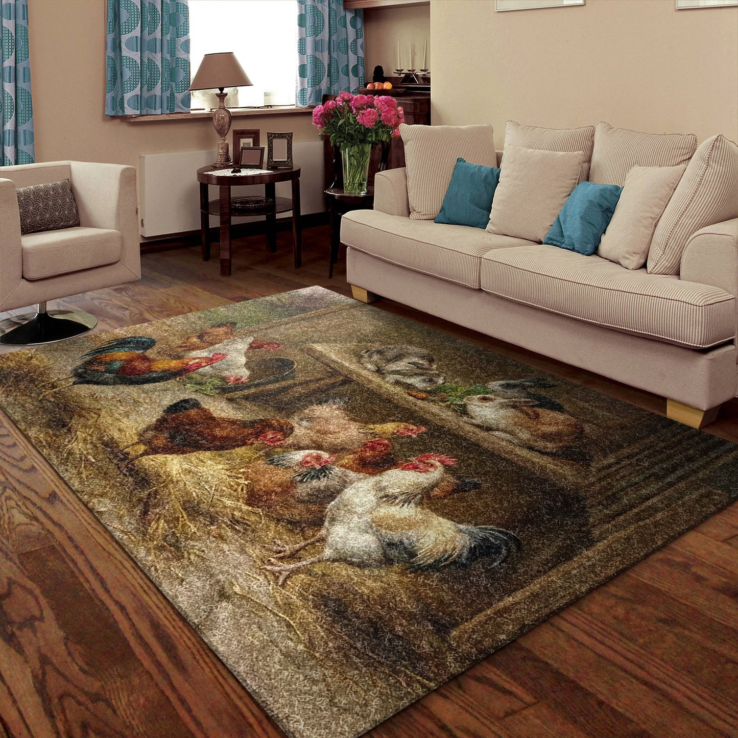 Rustic Rooster And Rabbit AA0910103M Rug