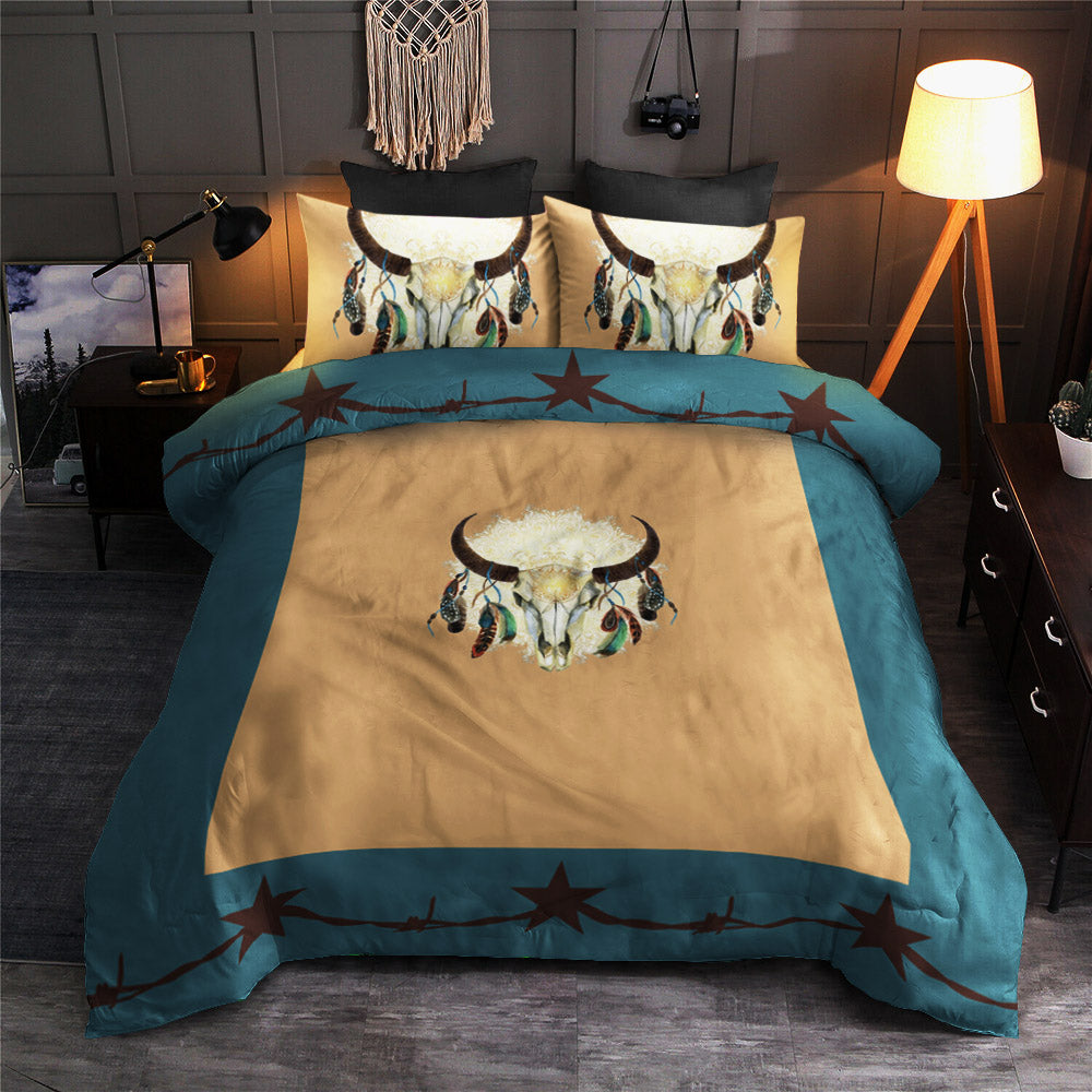 Rustic Turquoise Cow Skull Longhorn CLM2110443B Bedding Sets