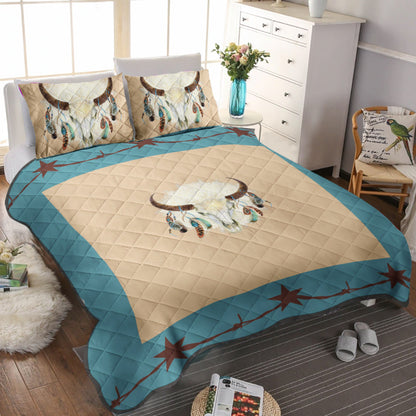Rustic Turquoise Cow Skull Longhorn CLM2110443B Quilt Bedding Set
