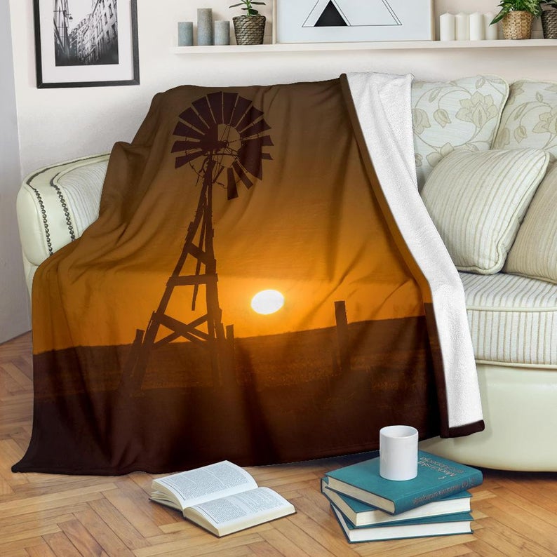 Rustic Windmill With Sun CLA0510275F Sherpa Fleece Blanket