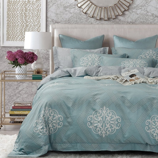 Sage Green White And Light Tan Geometric And Victorian Gothic CLA1210405B Bedding Sets