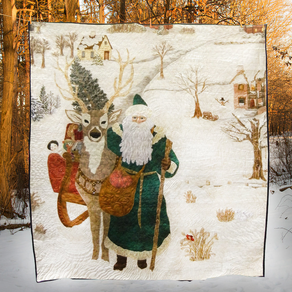 Santa And Deer CLA1710479Q Quilt Blanket