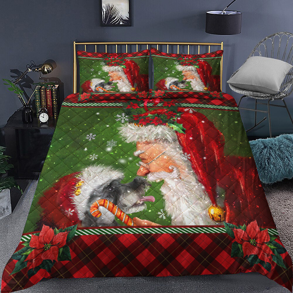 Schnauzer Puppy Smile With Santa Claus Quilt Bedding Set MT3009001