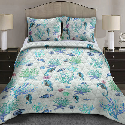 Seahorse Starfish Coral CLA0410236B Quilt Bedding Set