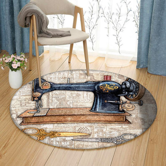 Sewing Machine Vintage NN230924TM Round Area Rug