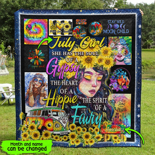 Personalized She Has The Soul Of A Gypsy Hippie Quilt Blanket TL240602Y