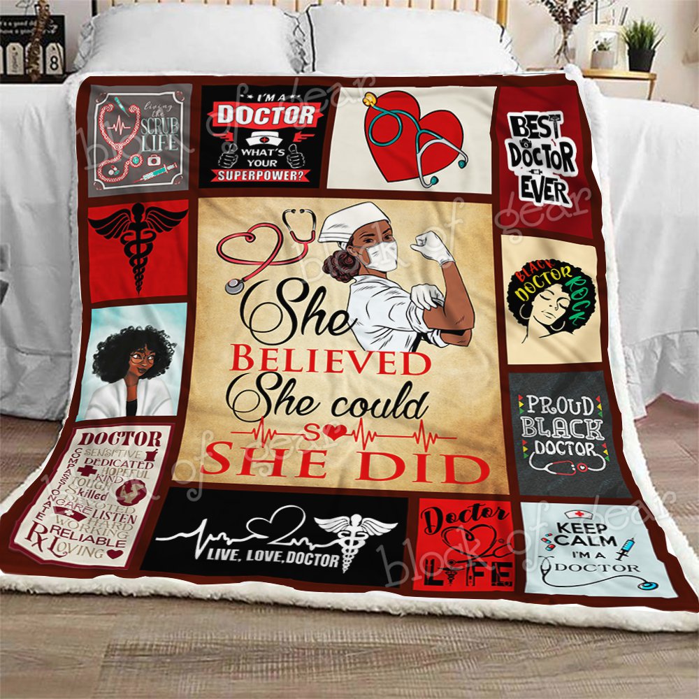 She Believed She Could So She Did Doctor Black Women CL2709424MDF Sherpa Fleece Blanket