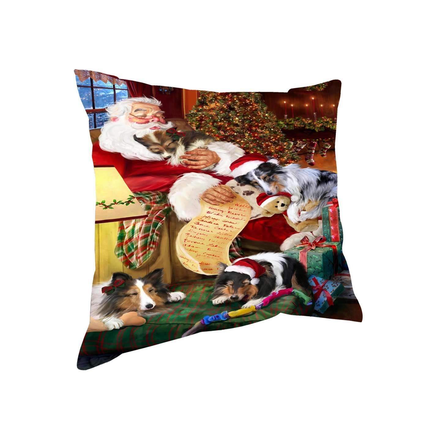Sheltie Dog And Puppies Sleeping With Santa CL18113123MDP Throw Pillow Covers