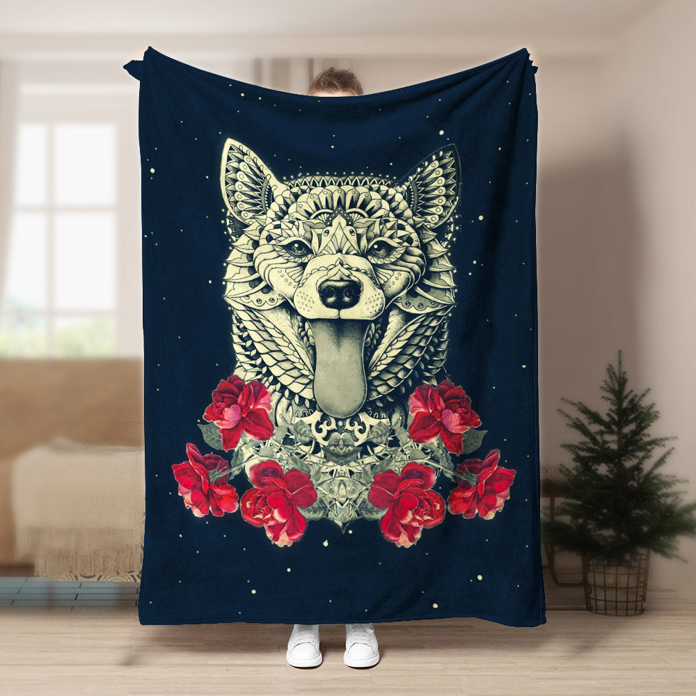 Shiba Native American DN070977F Sherpa Fleece Blanket