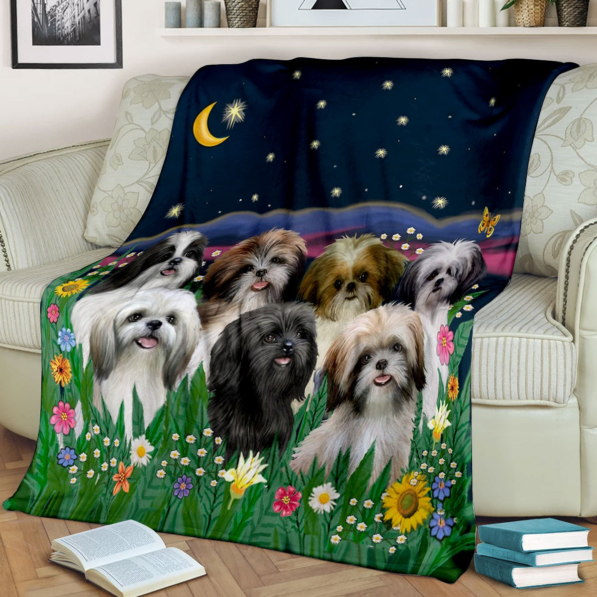 Shih Tzu Midnight Garden Sherpa Fleece Blanket ND131008