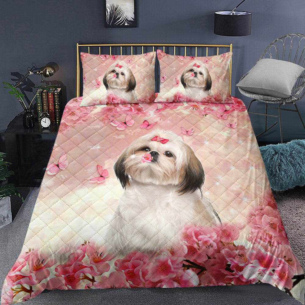 Shih Tzu Floral Quilt Bedding Set TL240910