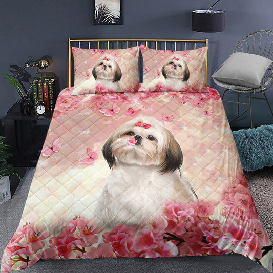 Shih Tzu Floral Quilt Bedding Set TL240910