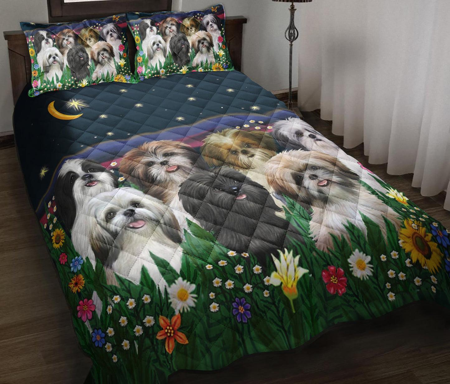 Shih Tzu Midnight Garden Quilt Bedding Set ND090909