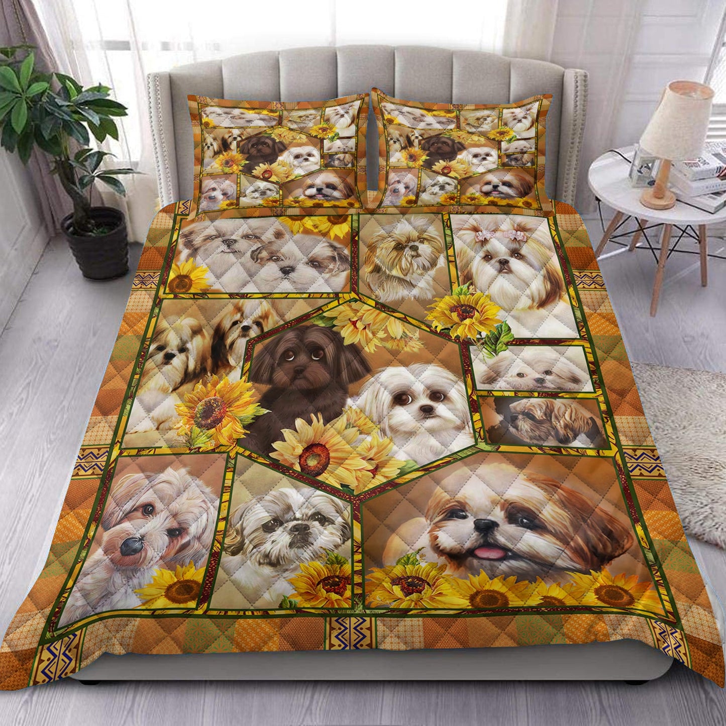 Shih Tzu Sunflower Quilt Bedding Set HN150906M