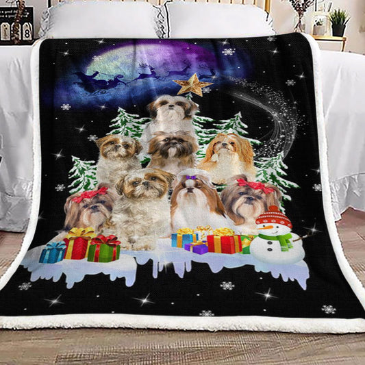 Shih Tzu Christmas Night HN2011054F Sherpa Fleece Blanket