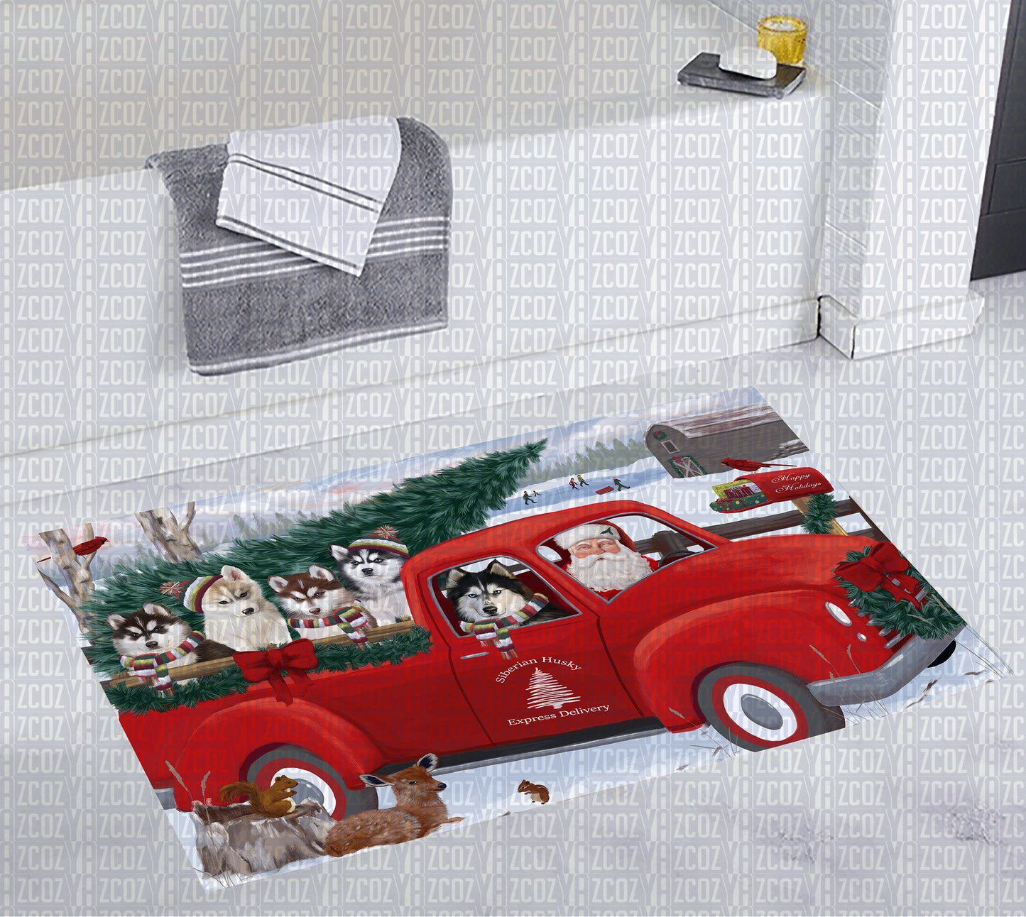 Siberian Husky Red Truck Christmas CL20111659MDD Non-slip Door mats