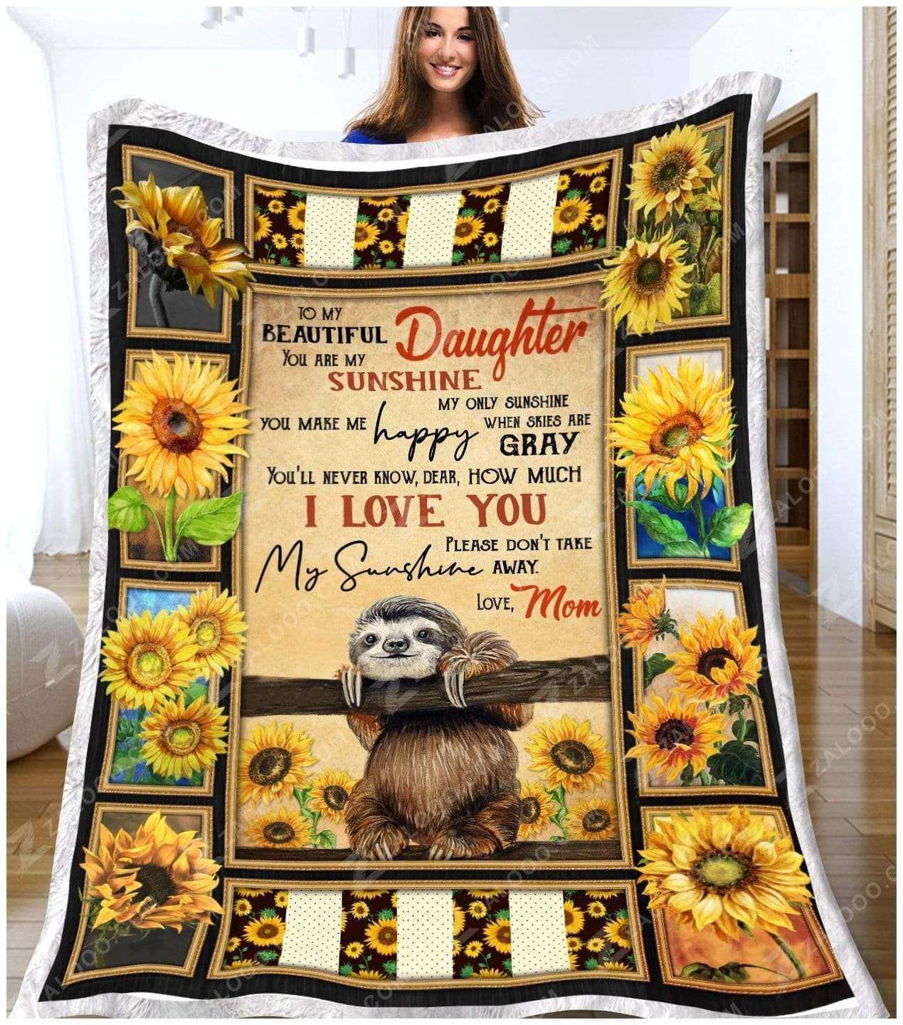 Sloth Sunflower CL240885MD Sherpa Fleece Blanket