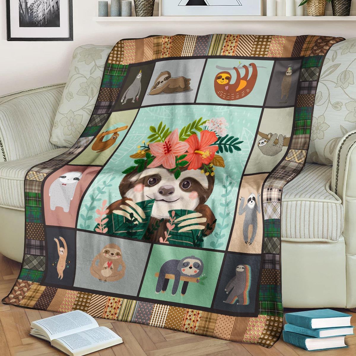Sloth CL170856MD Sherpa Fleece Blanket