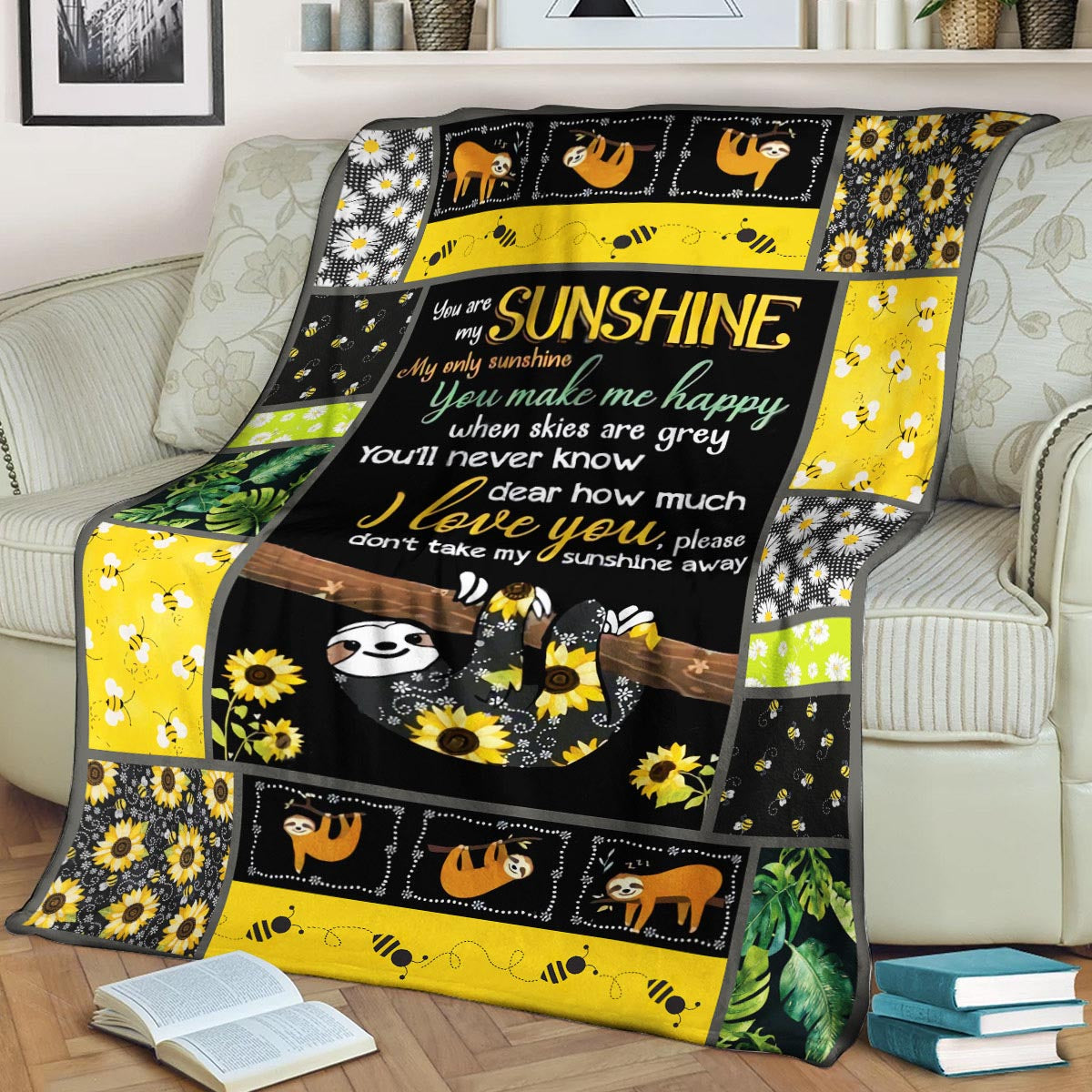 Sloth Sunflower CL280850MDF Sherpa Fleece Blanket